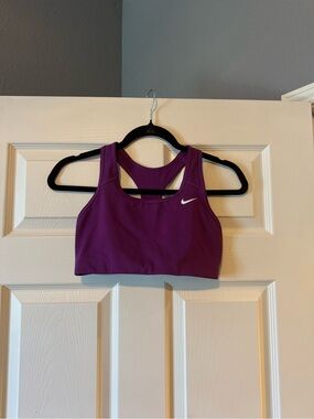 Nike Women's Purple Racerback Sports Bra with White Swoosh